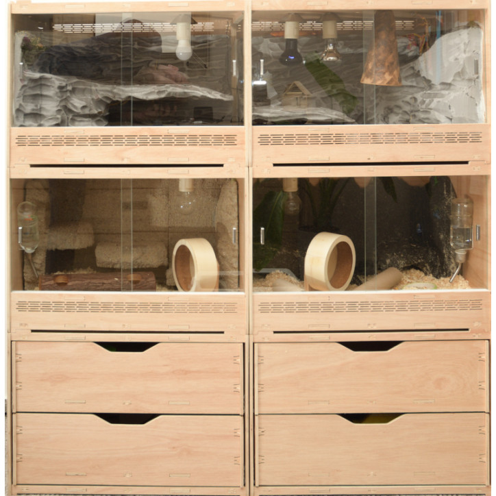Holz-Schubladen-Box mit 2 Fächern, Natur 60x40x42cm stapelbar