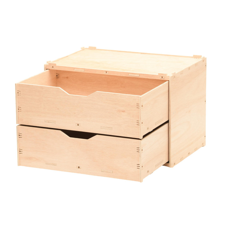 Holz-Schubladen-Box mit 2 Fächern, Natur 60x40x42cm stapelbar
