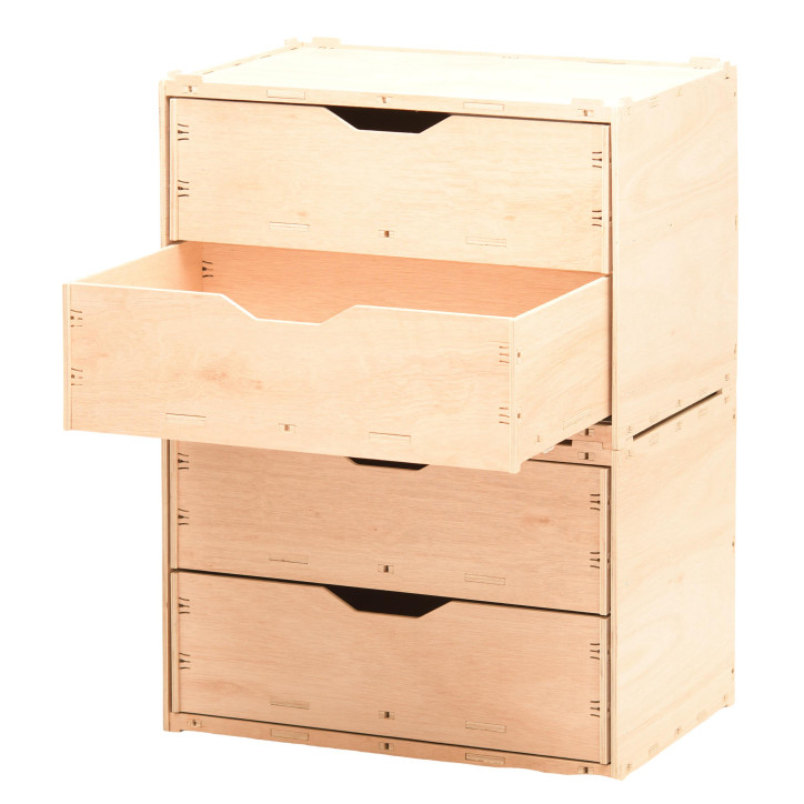 Holz-Schubladen-Box mit 2 Fächern, Natur 60x40x42cm stapelbar