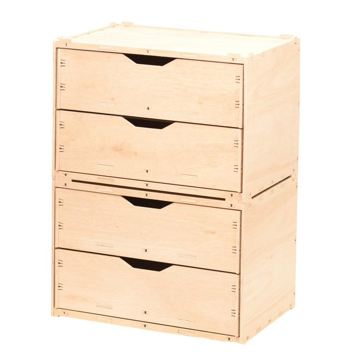 Holz-Schubladen-Box mit 2 Fächern, Natur 60x40x42cm stapelbar