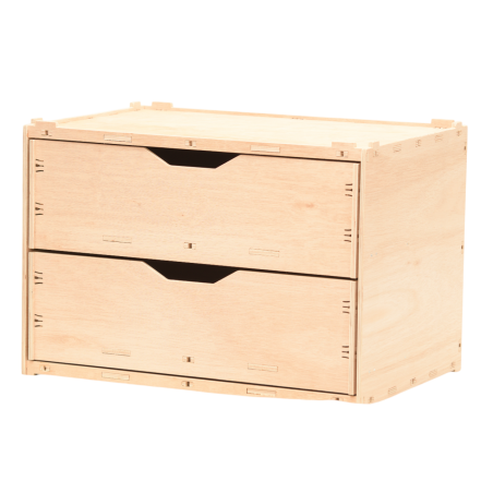 Wooden drawer box with 2 compartments, natural 60x40x42cm stackable