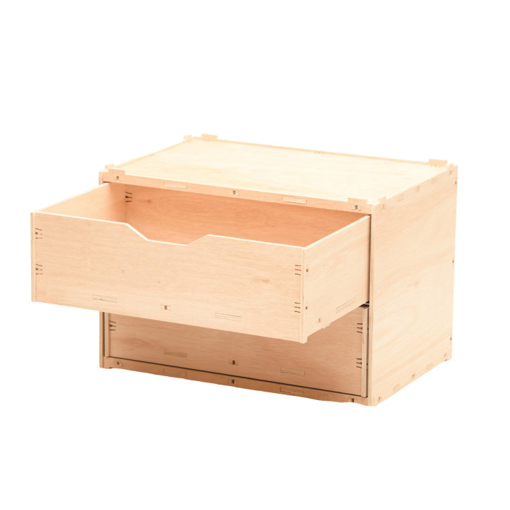 Holz-Schubladen-Box mit 2 Fächern, Natur 60x40x42cm stapelbar